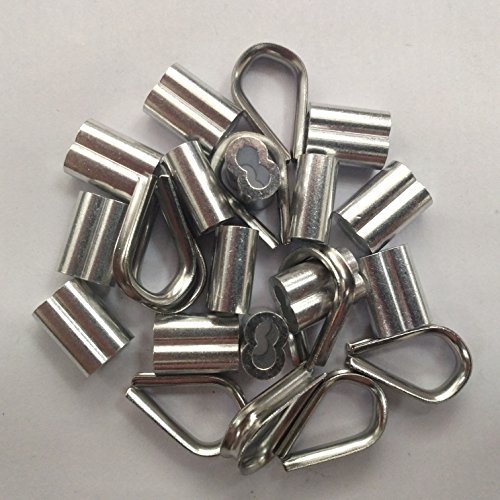 Fullerkreg High Quaity 3/16-inch Wire Rope Aluminum Sleeves Clip Fittings Cable Crimps(10pcs) + M5 Stainless Steel Thimble(10pcs) Combo Suit for 5/32" - 3/16" Diameter Wire Rope and Cable