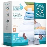 StorageGenie - Vacuum Storage Bags 8pcs Combo #1 Most Requested Space Saving Sizes GUARANTEED Life Saver with Triple Seal & FREE Travel Pump! Jumbo, Large & Medium Packs for Clothes, Comforters etc.