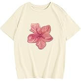 Oiiaayy Girls Hibiscus Flower Graphic Tees Floral Hawaiian Beach Preppy Shirts for Kids Cute Aesthetic T Shirt Summer Tops