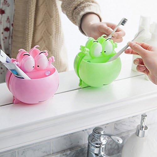 Baby Cartoon Bathroom Toys Storage Organizer，Adjustable Animal Toothbrush Toothpaste Wall Holder for Kids Children,Candy Color Bathroom Accessories Sets Gift For your Child,Frog (Pink)