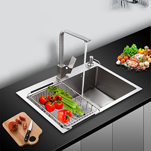 GTHUNDER Over Sink Basket Dish Drying Rack Stainless steel Kitchen organizer Strainer Dish Drainer with Adjustable Arms Holder Drying Organizer for Vegetable Fruit - Thumbnail 2