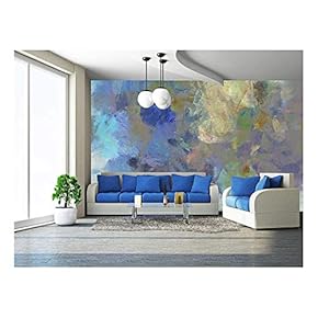 BRAND_NAMEArt Abstract Acrylic Blue Background with Beige and Violet Blots