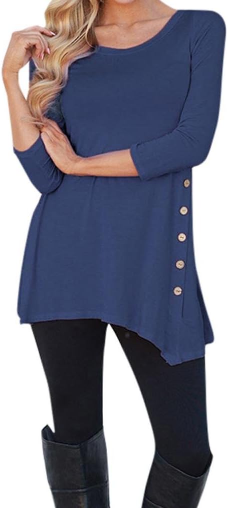 Rokment Women Cotton Blend Button Dots Tops Long Sleeve Tops Blouse