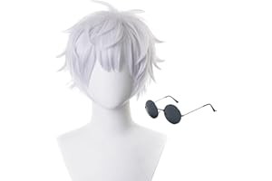 Soyusunny Short Gray Gojo Satoru Cosplay Costume Wigs for Men Adults Halloween Male with Black Glasses