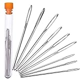 Outus Large-Eye Blunt Needles Steel Yarn Knitting Needles Sewing Needles Darning Needle, 9 Pieces (Silver)