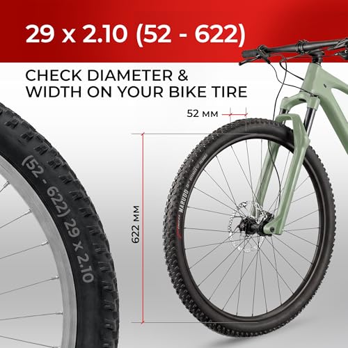 Fincci Bici Copertoni MTB 29 x 2.1 - Set di Nero Pneumatici Pieghevoli 29" con Protezione Antiforatura 1 mm e 2 Camere d'aria 52-622 - Imballaggio Gomme 29" per Gravel & Mountain & E bike