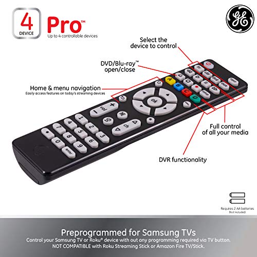 GE 4 Device Universal Remote, Works with Smart TVs, Lg, Vizio, Sony