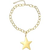 Larrel Star Chunky Necklace for Women, Vintage Gold Statement Necklace Funny Big Star Necklaces Christmas Gifts for Women for Beach Party Jewelry
