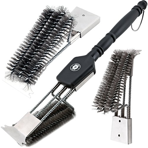 18" Grill Brush With Scraper. UNIQUE 3 REPLACEABLE HEADS DESIGN. Best BBQ Cleaner. Safe For All Grills. Durable Stainless Steel Wire Bristles. A Perfect Grilling Gift For Barbecue Lovers. - Thumbnail 2