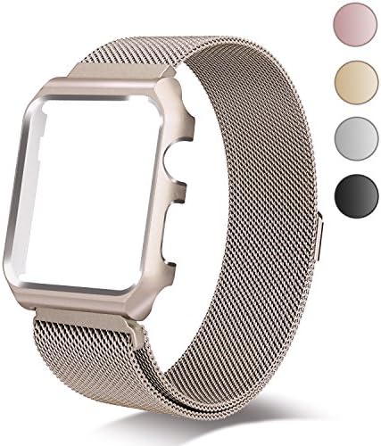 Chouqing Apple Watch Band Milanese Loop Stainless Steel Replacement Band with Metal protect Case for Apple iWatch 38mm Series 3 Series 2 Series 1 Sport &amp; Edition - Gold