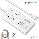 WiFi Smart Power Strip, Amtake Surge Protector Flat Plug with 4 Smart Plugs and 4 USB Charging Ports for Multi Outlet Socket Extension Cord, Compatible with Alexa, Voice Controlled by Amazon Echo Dot