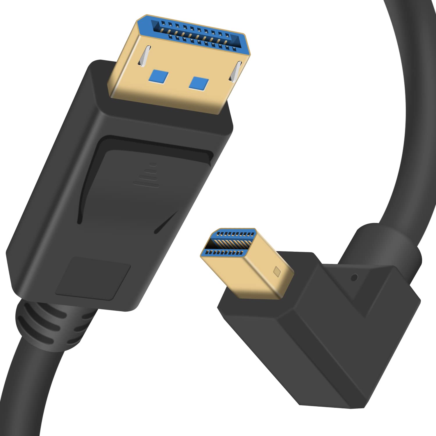 Duttek Mini Displayport to Displayport 1.4a Cable, 8K@60Hz Mini Displayport Down Angle Male to Displayport Male Cable Bi-Directional Transmission Displayport to Mini Displayport Cable (0.3M)