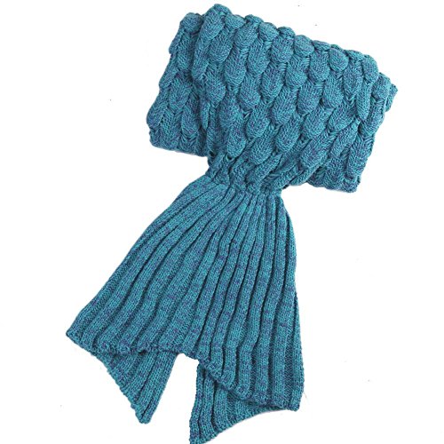 SAM Mermaid Tail Fish Scale Blanket, Adult Child Knitted Mermaid Sofa Blanket, All Season Warm Knit Sleep Blanket Living Room Sleeping Bag Best Birthday 76inch x 36inch(4PCS)