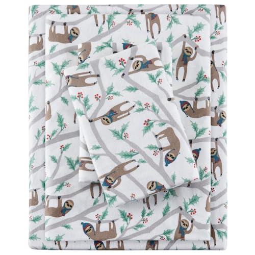 SLEEP PHILOSOPHY True North Cozy Flannel 100% Cotton Ultra Soft Cold Weather Sheet Set Bedding, Full, Multi Sloth