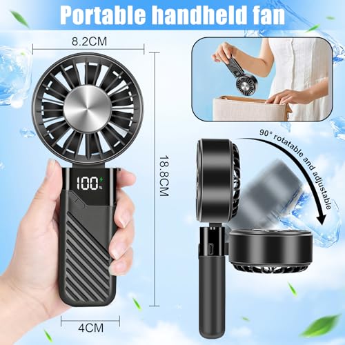 Portable Fan, Mini Silent Handheld Fan Powerful Rechargeable Battery Operated 3 in 1 5 Speed Small Fan USB Table Fan for Travel, Office, Camping