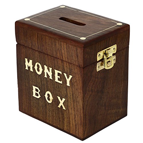 SKAVIJ Ideas Handcrafted Wooden Banks Piggy Vintage Coin Trunk Safe Money Box Brass Inlay Wooden Box Handmade Vintage - 5 Inch - Thumbnail 4