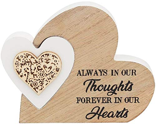LEONARDO Double Heart Laser Cut Wooden Mini Plaque - always in our thoughts