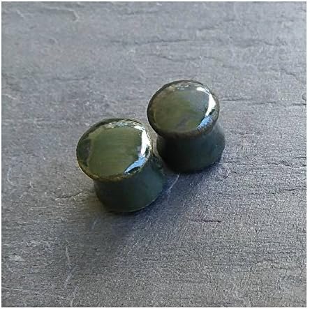 Pair - Black Ice Glass Ear Plugs Organic Handmade double-flared gauges ceramic Essential Oil Diffusers (26mm 1-1/32in)