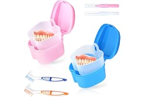 LAGAHS 2pcs Denture Case with 2pcs Toothbrush 2pcs Oral Brushes, Retainer Cleaner Case, Cleaner Denture Bath Box for Retainer