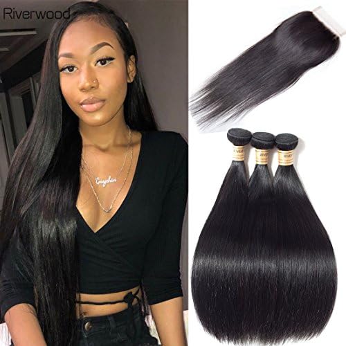 9A Quality Malaysian Straight Virgin Hair 3 Bundles With Lace Closure Grace Unprocessed Straight Human Hair Weave With Closure Free Part (12 14 16 with 10inch Closure)