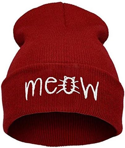 GAOKE Knitted Cap White Cat Meow Wool Beanie Hiphop Sports Hat