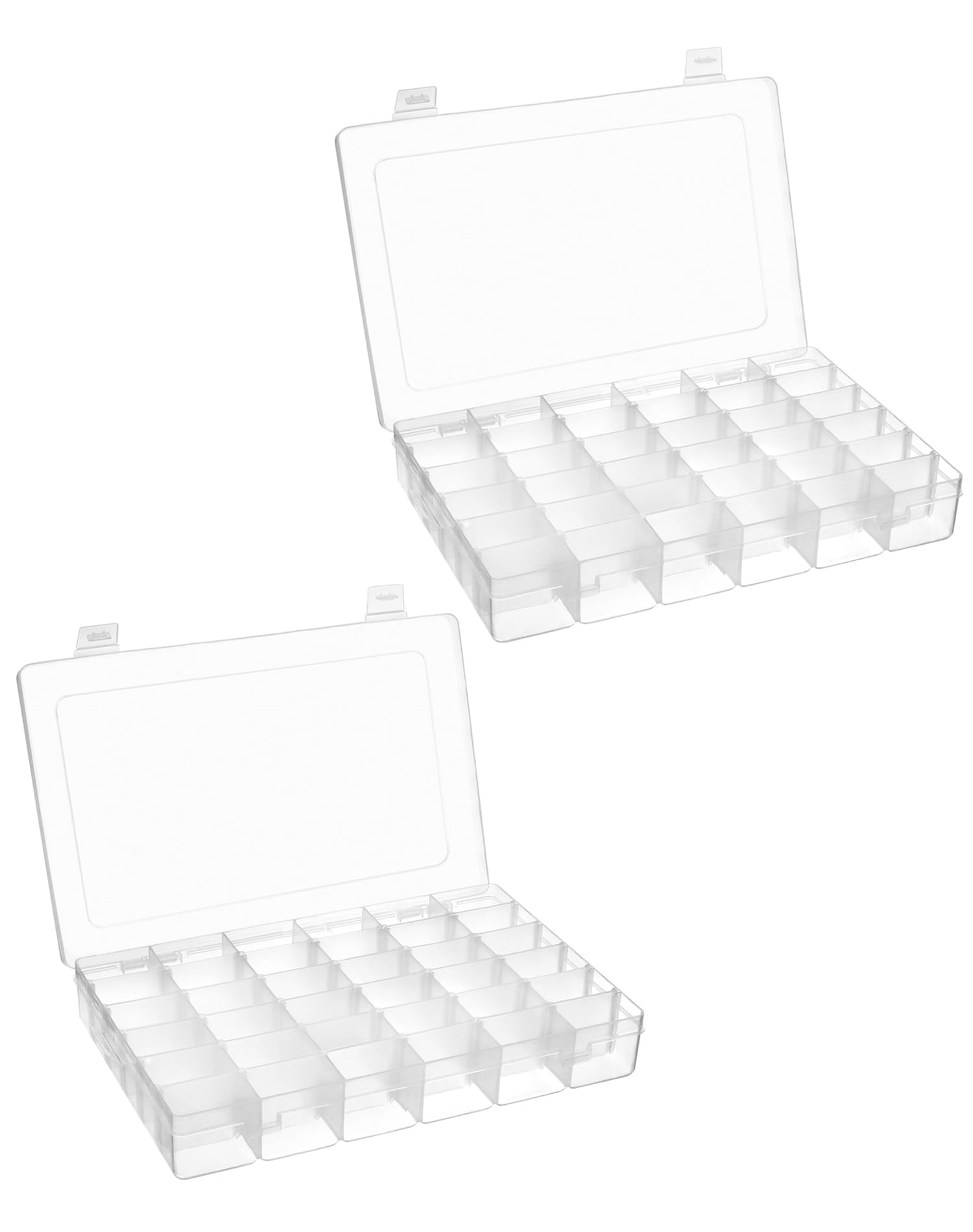 QWORK® 2 Pack Clear Plastic Organiser Box with 36 Compartments, Screw Storage, Craft Organiser Storage Box, With Adjustable Dividers
