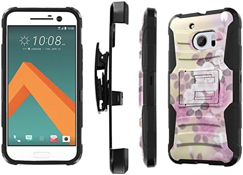 HTC 10 Case, [NakedShield] [Black/Black] Heavy Duty Holster Armor Tough Case + [Screen Protector] - [Rose] for HTC One M10 / HTC 10