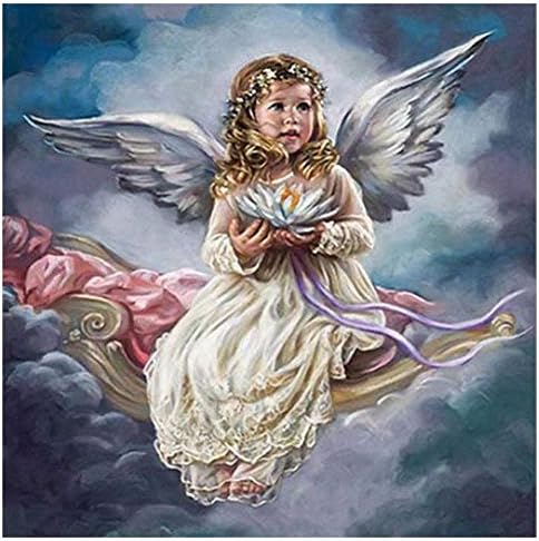 Macrorun Baby Angel Full Drill 5D DIY Diamond Painting Cross Stitch Round Diamond Dotz Embroidery Rhinestones Mosaic Art Craft Kits Home Wall Picture Decoration 12" X 12"
