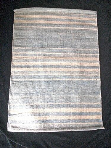 Powder Blue Indigo Handwoven Striped Wool Rug