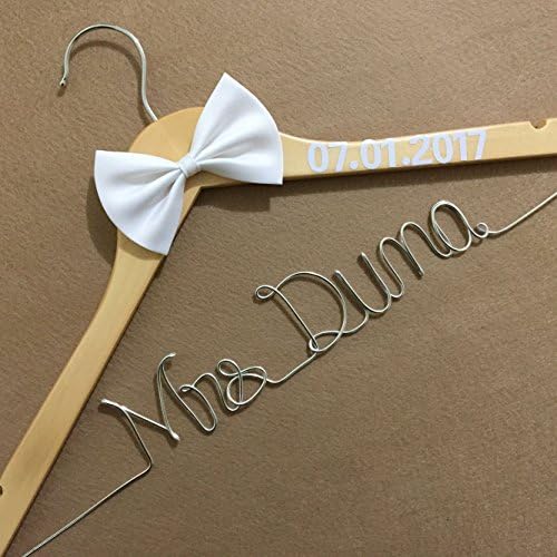 Personalized Bridal Dress Hanger with Bow, Wooden Wedding Hanger Wood Bridal Hanger, Rustic Wedding Gift Bridesmaid Hanger