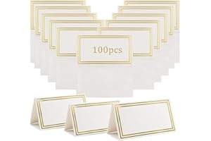 Ljxyloog 100 Pack Tent Cards with Gold Foil Border White Blank Tent Name Cards,for Weddings, Banquets, Events,Place Cards