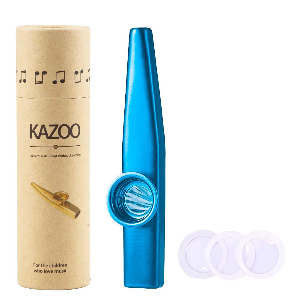 WANDIC Blue Kazoo Musical Instruments Sets Aluminum Alloy Instrumental Accompaniment with 3 Pack Kazoo Membrane Reed