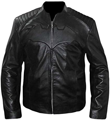 eGenius Men’s The Dark Knight Rises Batman Begins Christian Bale (Bruce Wayne) Faux and Real Leather Cosplay Costume Jacket- Black Biker Leather Jacket