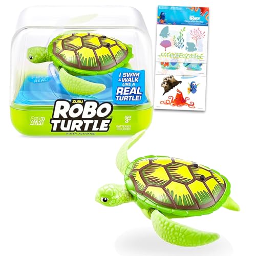 Zuru Robo Alive Turtle - Zuru Robo Alive Set Bundle Includes a Robotic Turtle and a Finding Dory Stickers | Robotic Fish Bath Toy (Color May Vary)