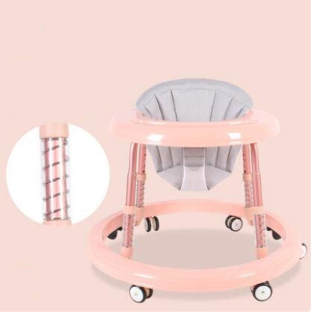Baby Walker,6/7-18 Month Multi-Functional Anti Rollover Height Adjustable Foldable Folding Baby Walker Boys and Girls (Pink(Shock Absorption))