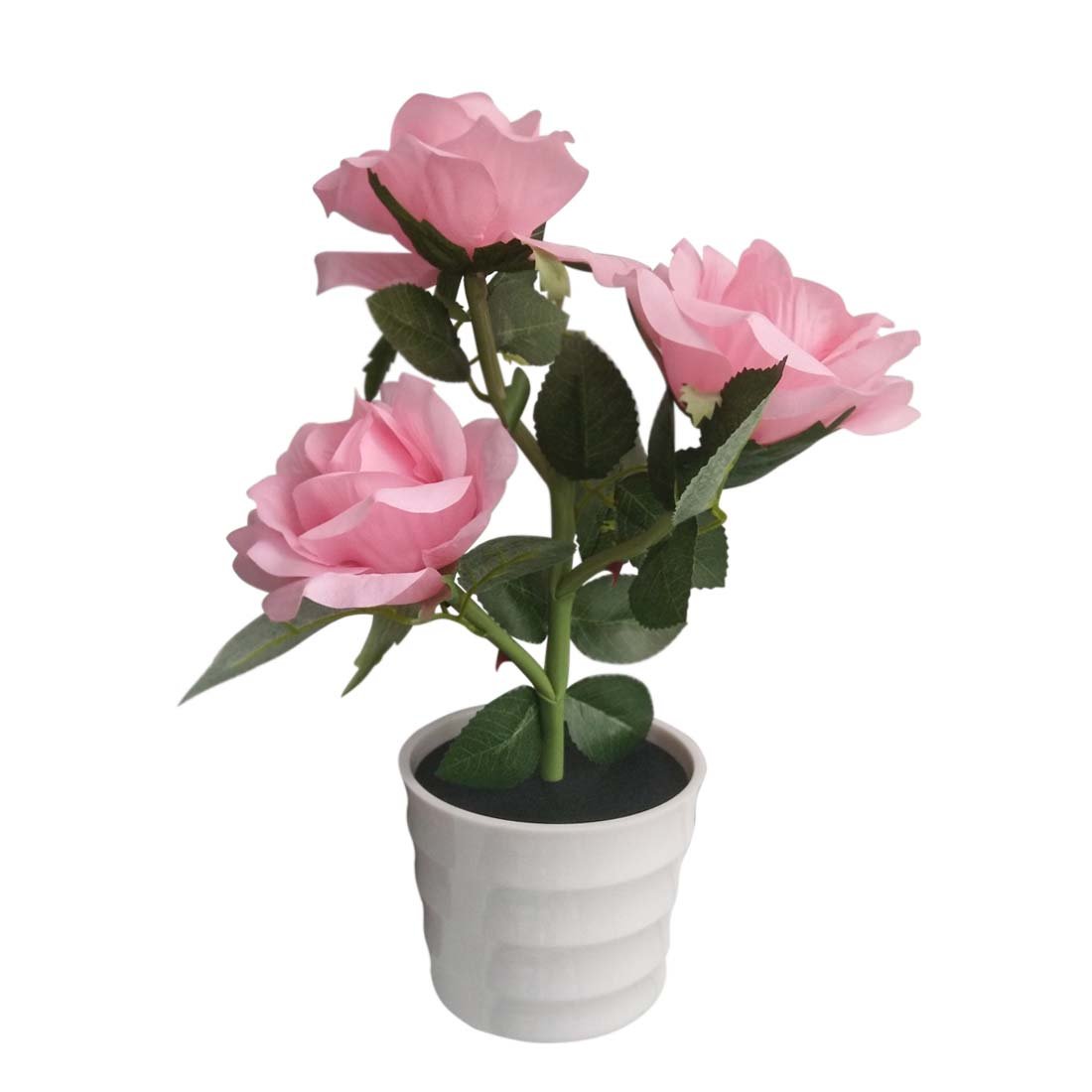 PenflyLED Solar Power Decorative Artificial Rose Flower Pot Plant Landscape Light Night Lamp Outdoor Garden Yard Pathway Lawn Grassland Pink