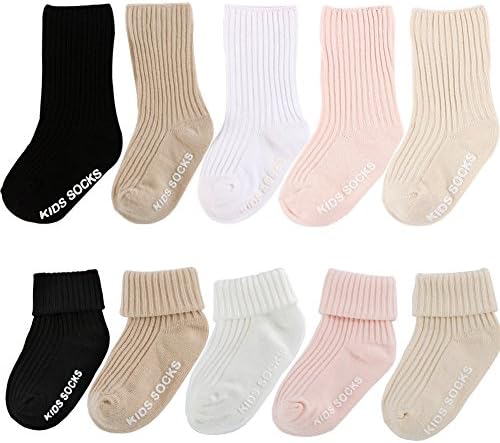 5 pairs Toddler Non Skid Anti Slip Cotton Crew Socks With Grips For Baby Kids