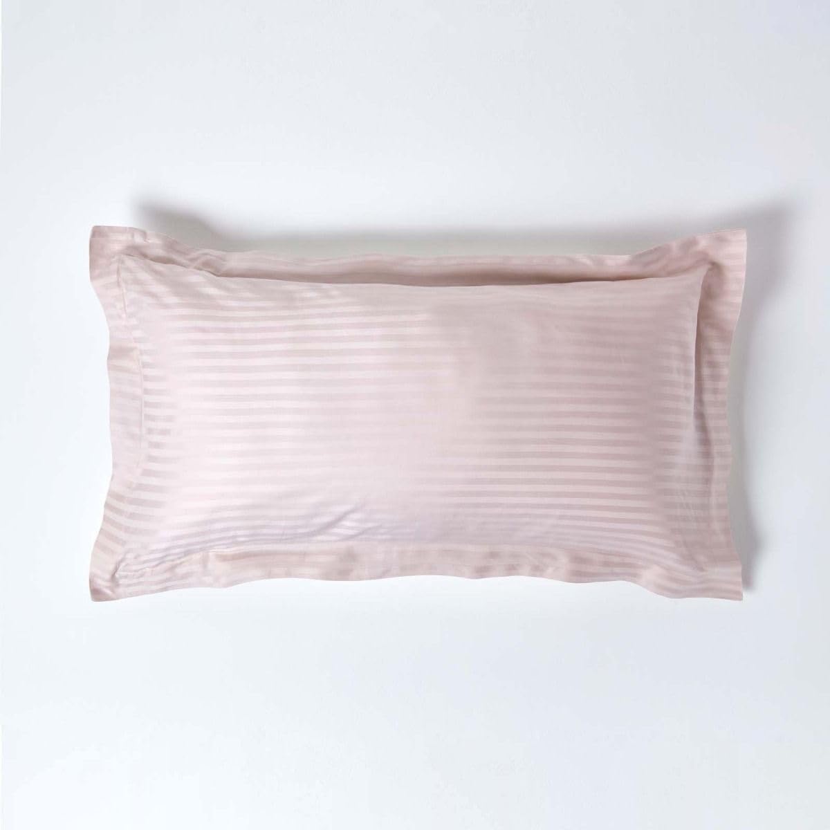 HOMESCAPES Dusky Pink Pure Egyptian Cotton King Size Oxford Pillowcase 330 TC 500 Thread Count Percale Equivalent Satin Stripe Pillow Case