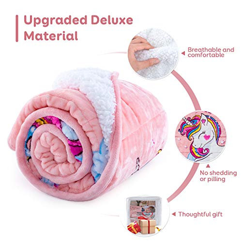 Sivio Kids Sherpa Fleece Weighted Blanket, 5lbs Pink Unicorn, Ultra Soft and Cozy Heavy Blanket, Great for Calming and Sleep, Fall and Winter Sherpa Flannel Weighted Blanket for Child, 36x48 Inch
