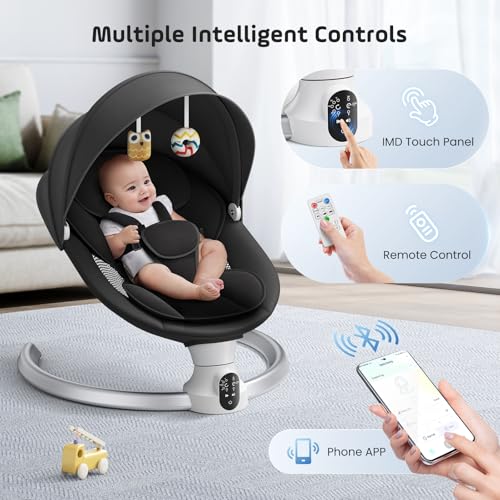 Electric Baby Rocking Chair, 0-9 kg, Baby Hammock with Bluetooth and Remote Control, Foldable Baby Rocking Chair with 5 Point Harness, Sun Visor and Mosquito Net