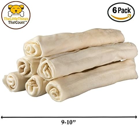TheLittleThingsThatCount Premium 9-10 Inch Natural Rawhide Bones/Sticks/Rolls for Large Breeds/Dogs Re-sealable Bag - 6pcs