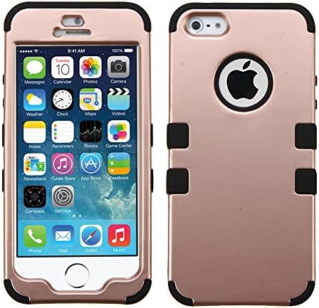 MyTurtle Hybrid Phone Case for iPhone SE 5S 5 Bundled with [9H Tempered Glass] Screen Protector Shock-Absorption and Anti-Scratch Bumper Back Cover (Gold Black)