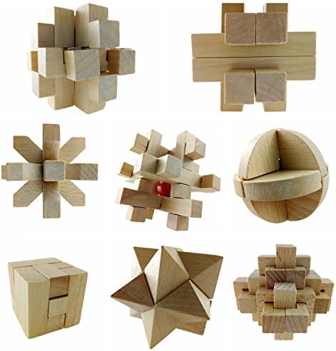 VRSS Chinese Classic IQ 3D Handmade Wooden Cube Brain Teaser Educational Puzzle Lock for Adults and Children (Style 1+Style 2)