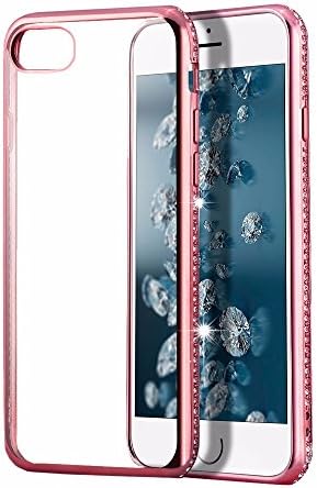 DANET iPhone 6/ 6S Case with Gold Plated Frame with Diamonds Soft TPU Case Clear Bling Crystal Glitter Rhinestone Cover for iPhone 6/ 6S (Rose Gold)