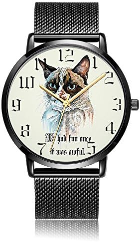Kids Sports Watch, Fashion Minimalist Customized Waterproof Watches for Boys Stainless Steel Case with Black Mesh Band Perfect for Gifts - Cat