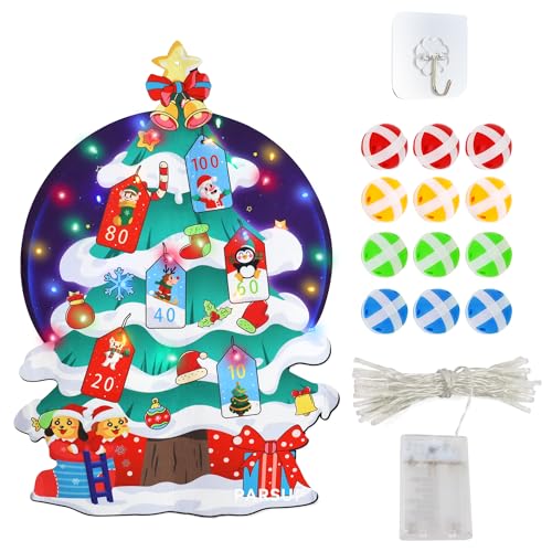 Christmas Dart Board Game Set, Cute Bunny Party Board Games with 12 Stick Balls, Merry Christmas Indoor Outdoor Games for Kids Ages 4-8, Party Games Yard Toys