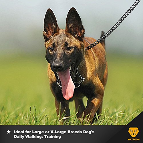 WATFOON 6ft 13mm Giant Chain Leash for Heavy Duty Dogs with Comfy Padded Handle (6.0FT) with 2 FREE Gifts: LED Dog Safelight & Dog Safe Walking Wristband (Black Handle)