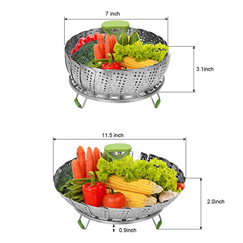 Steamer Basket, Joinkitch Stainless steel Food Steamer Basket Vegetable steamer Adjustable ( 7’’ to 11’’) With Handle Fits Instant Pot Pressure Cooker For eggs, Vegetables, Seafood and baby’s food - Thumbnail 3