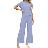 Dressmine Pants Sets Women 2 Piece Outfits Summer Mock Neck Knit Travel Lounge Set Dressy Airplane Travel Clothes