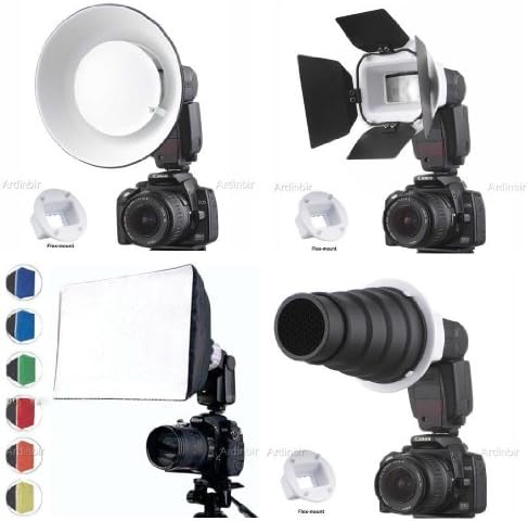 Flash Gun Strobies Flex Mount Modifier, Adapter Kit with Softbox, Diffuser, Beauty Dish Reflector, Snoot, Honeycomb…